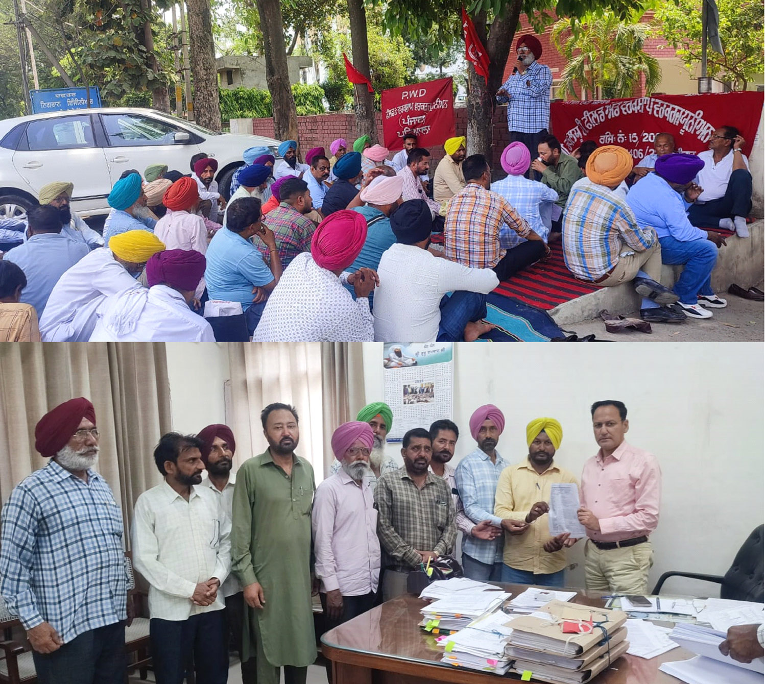 Field employees announced a continuous struggle by staging a dharna.